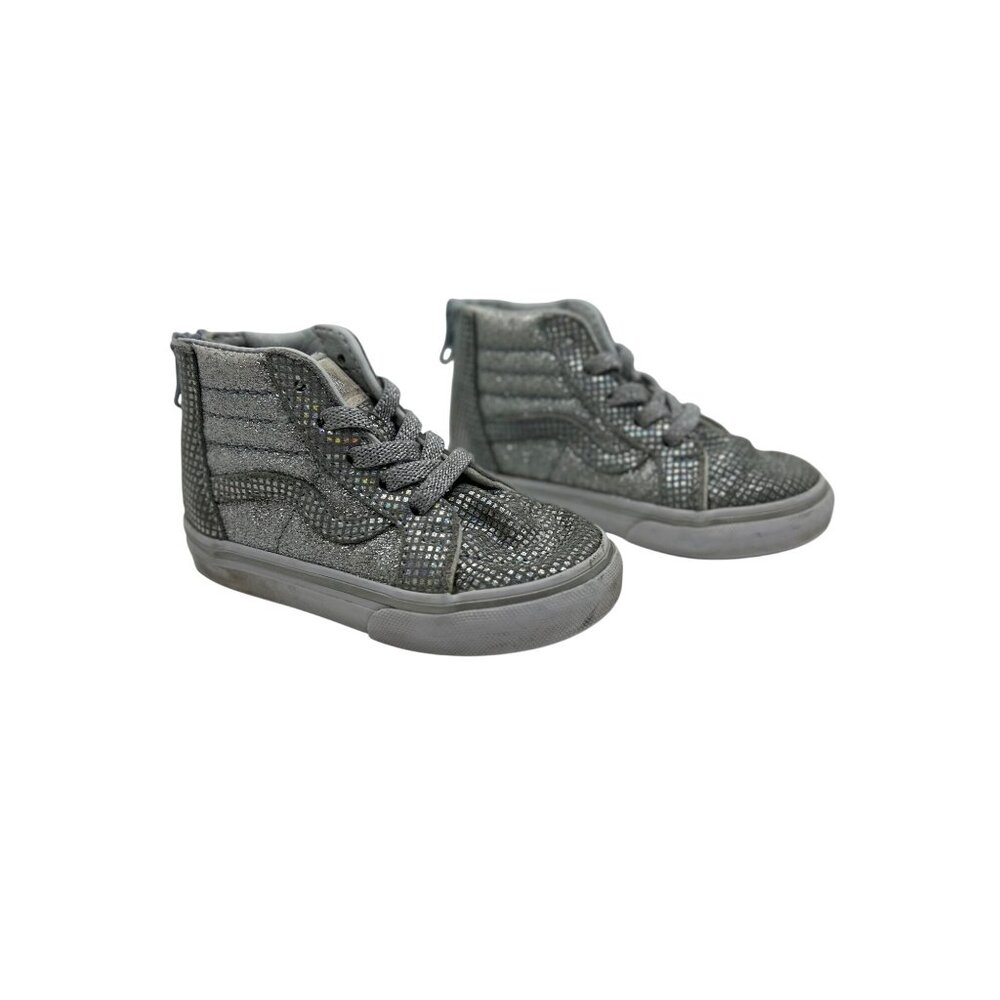 Vans Toddler Silver Glitter High-Top Sneakers W/ Zip Closure 6.5